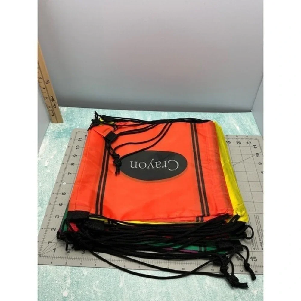 12 Crayon Drawstring‎ Backpacks Bulk Pack Kids Party Favor School Supplies